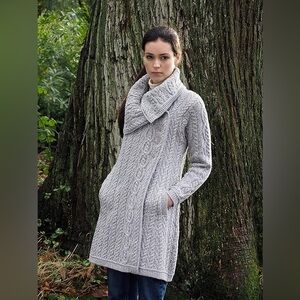 Aran Crafts Irish Merino Wool Soft Collar 4 Button‎ Coat Gray Size XS